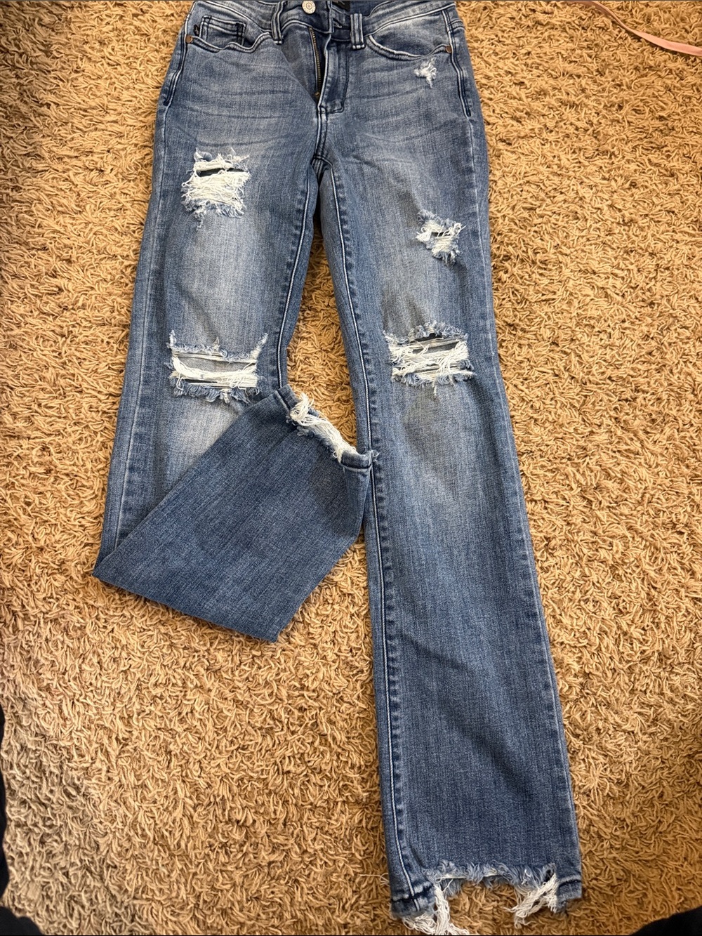 Judy Blue Distressed Medium Blue Straight Leg Jeans